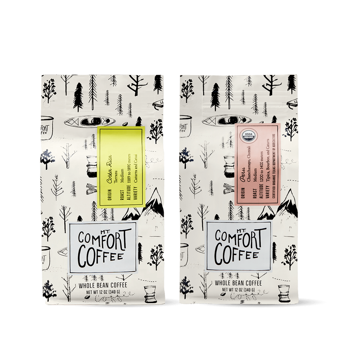 Save 10% Organic Peru Medium Roast 12oz + Costa Rica Medium Roast 12oz together in this bright and balanced coffee gift set.