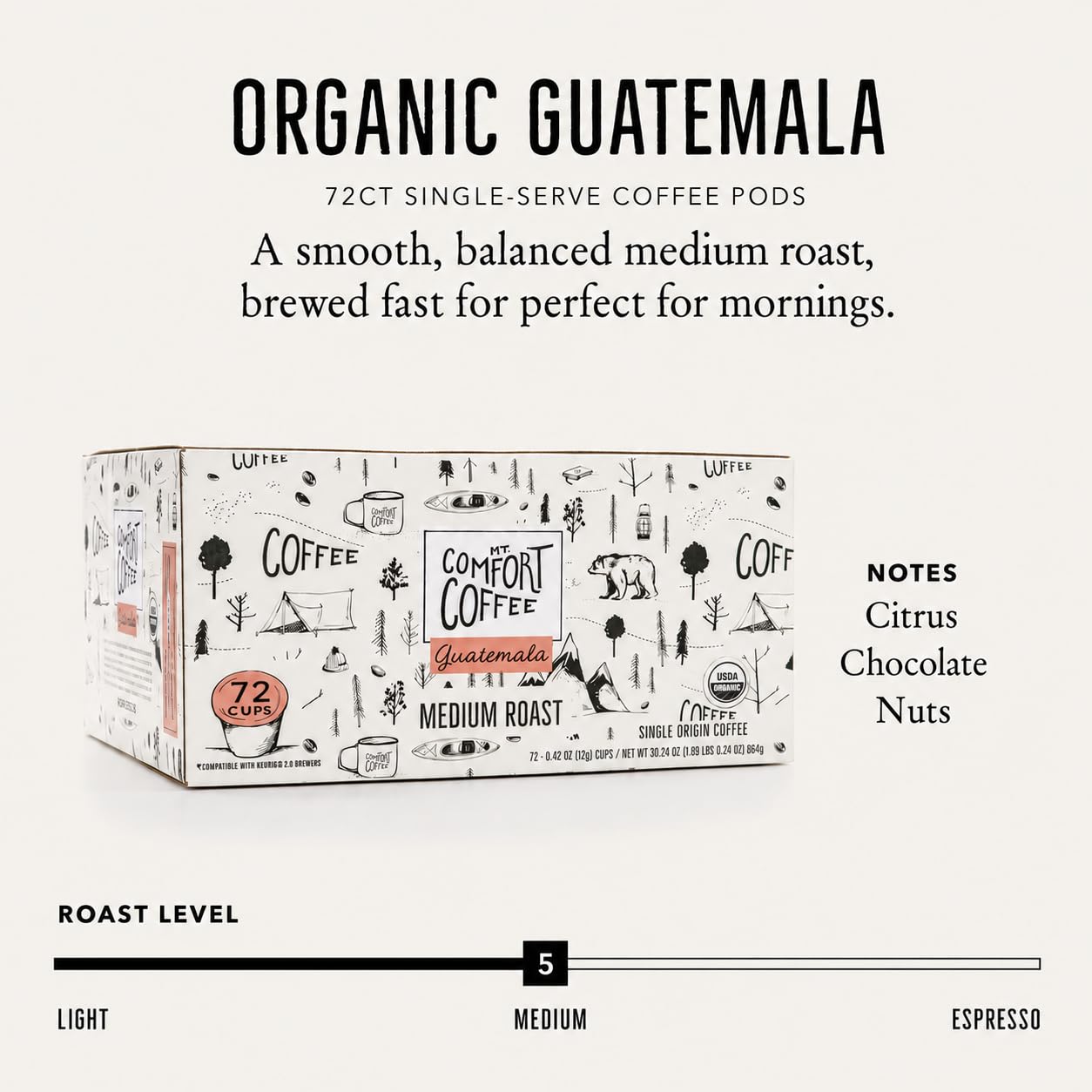 Organic Guatemala, Medium Roast, 72ct. Compostable Single Serve