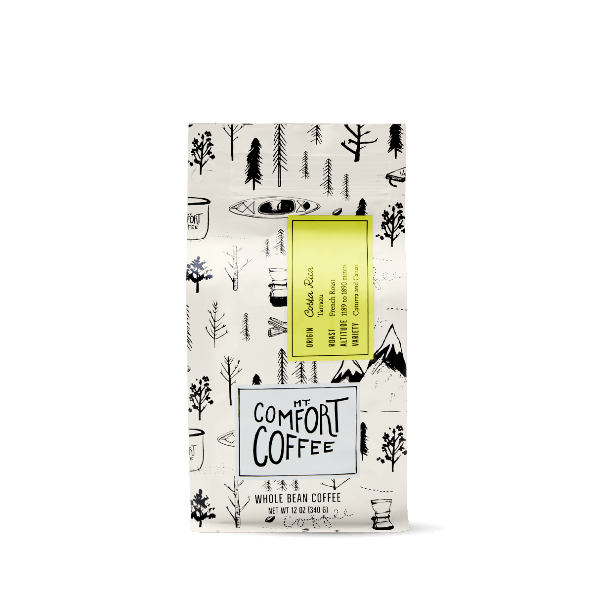 French Roast Costa Rican Coffee by Mt. Comfort Single Origin Whole Bean Coffee 12oz Package