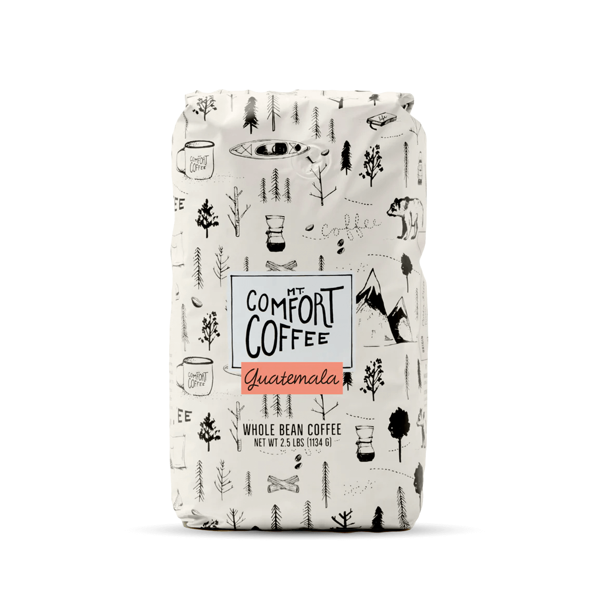 Mt Comfort’s Guatemalan Coffee, medium roast, whole bean coffee in 2.5lb package
