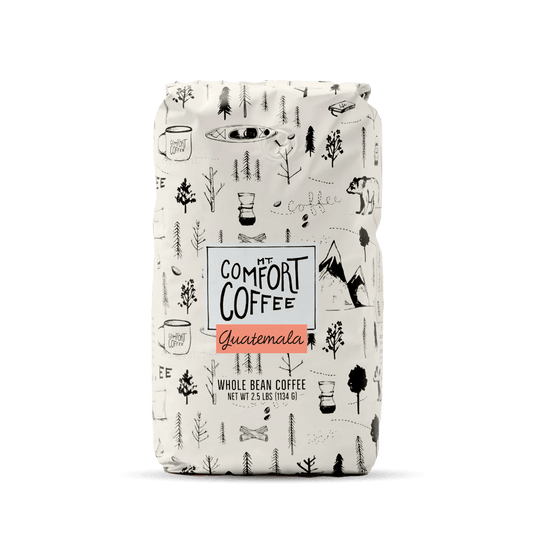 Mt Comfort’s Guatemalan Coffee, medium roast, whole bean coffee in 2.5lb package
