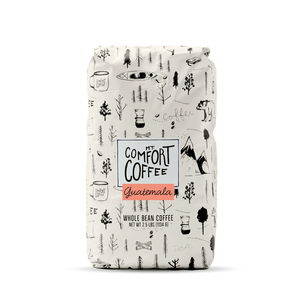 Mt Comfort’s Guatemalan Coffee, medium roast, whole bean coffee in 2.5lb package