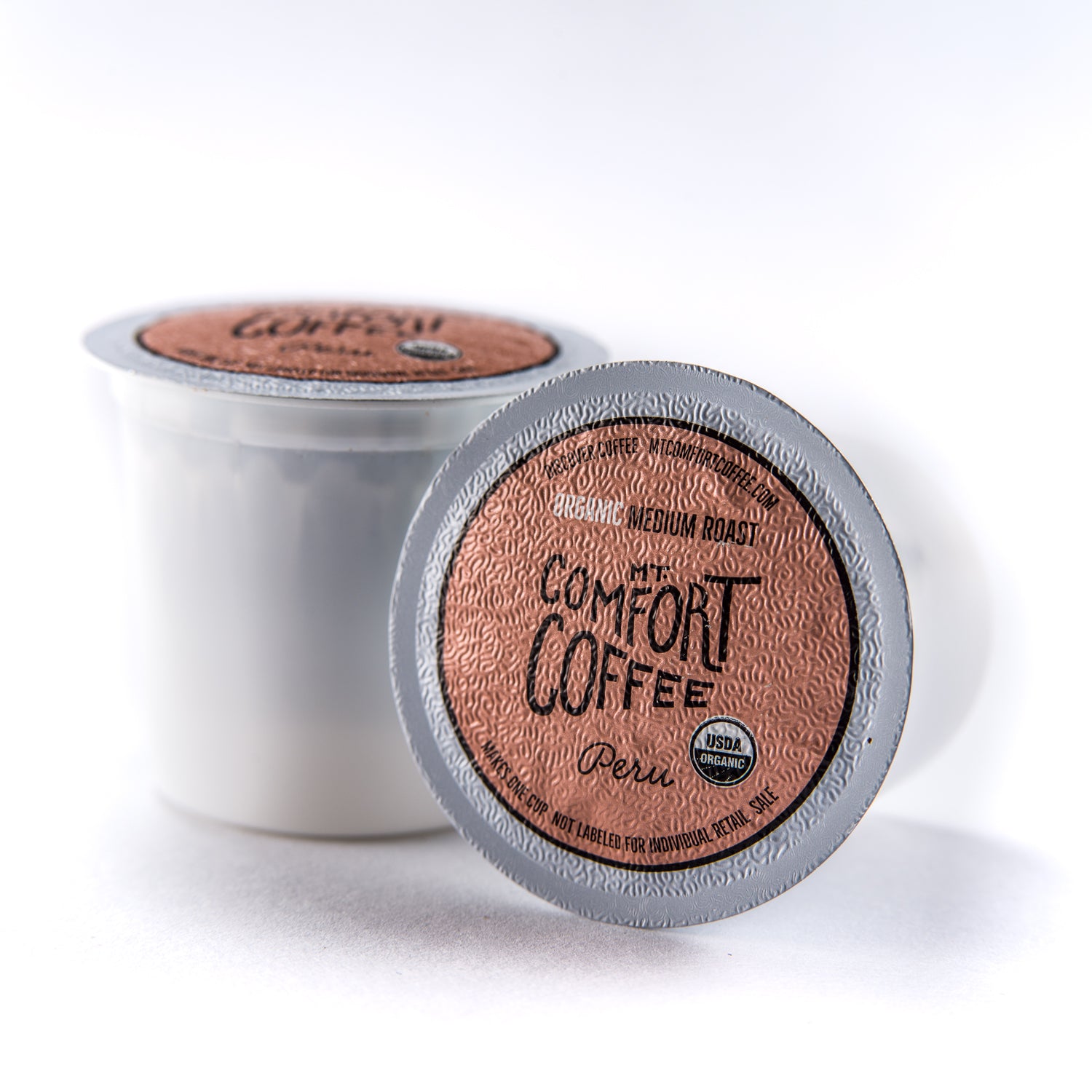 Close up of Mt Comfort Coffee's organic coffee pod k-cups