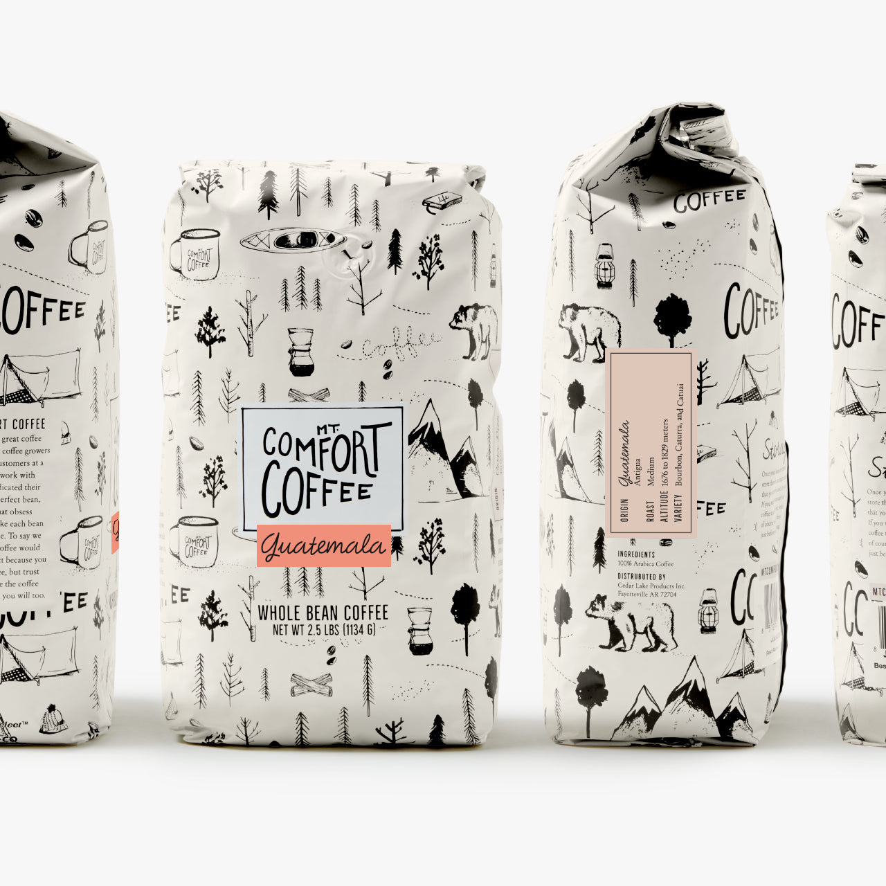Packaging for Mt Comfort’s Guatemalan Medium Roast whole bean coffee